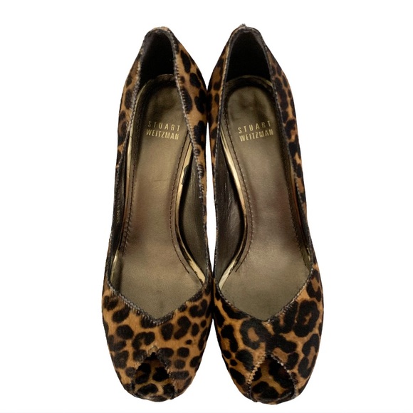 Stuart Weitzman Pony Hair Leopard Animal Print Open Toe Stiletto Heels 8.5 - Picture 3 of 12